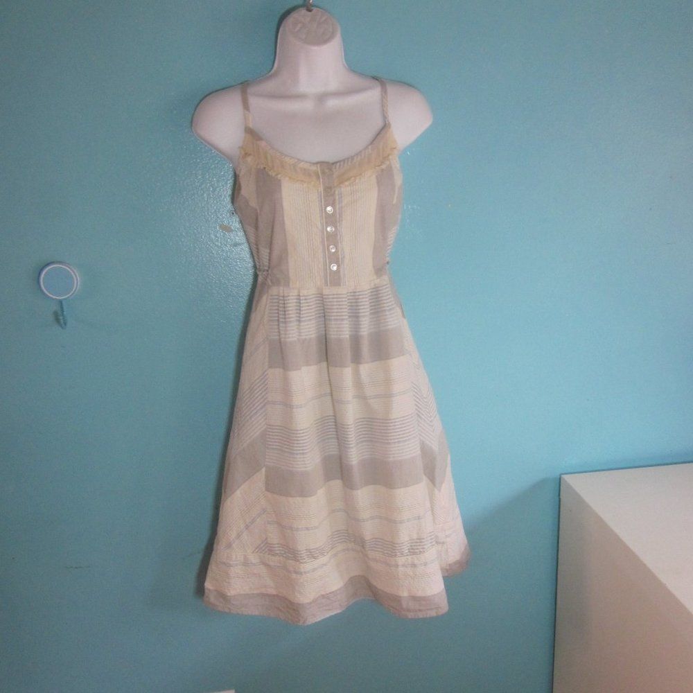 EDUN Womens Size S Strappy Beige Cotton Sundress VINTAGE Bono Y2K  Knee Length
